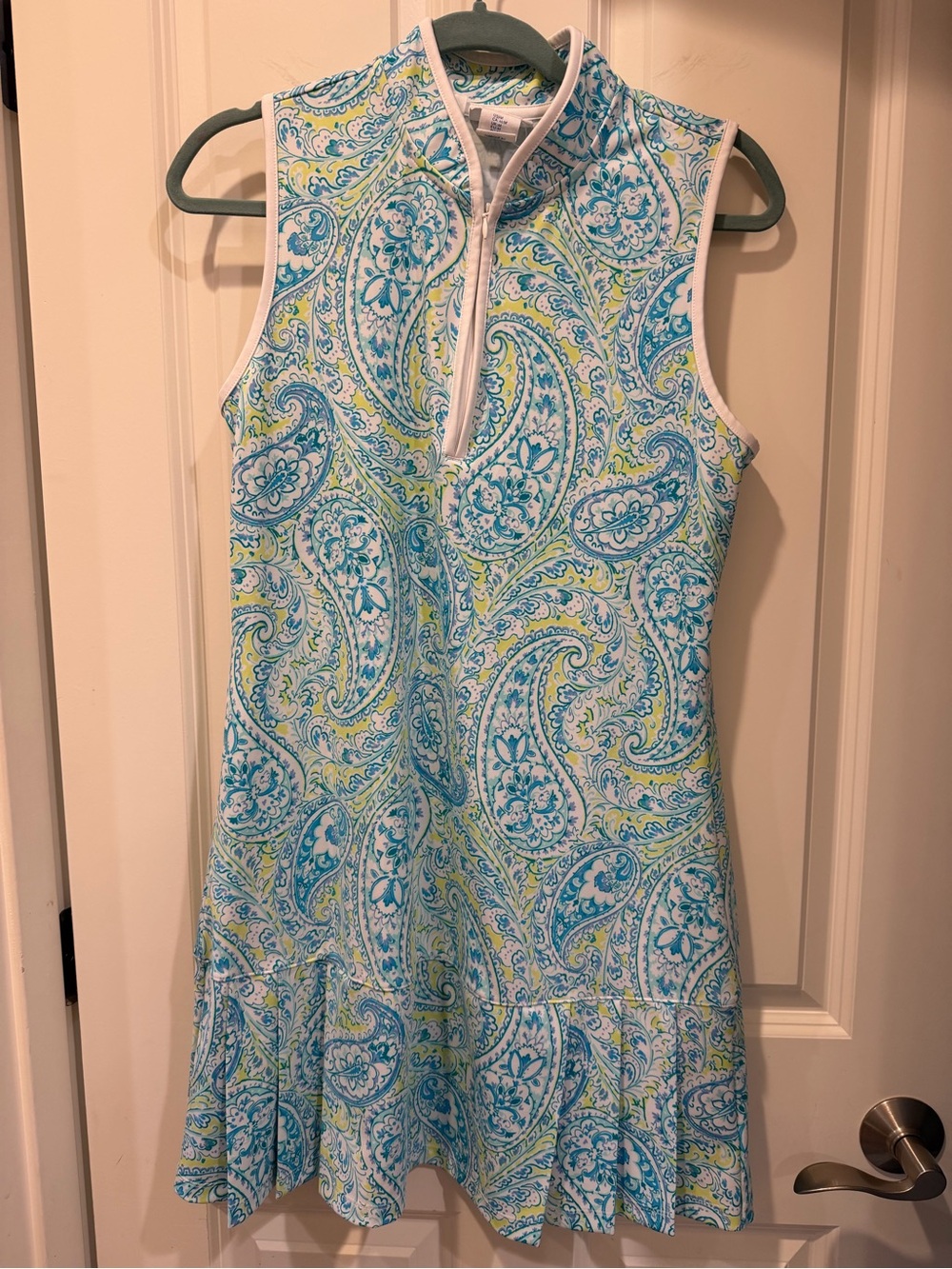 Sigrid Olsen Sleeveless Paisley Print Dress in Teal, Blue and Lime